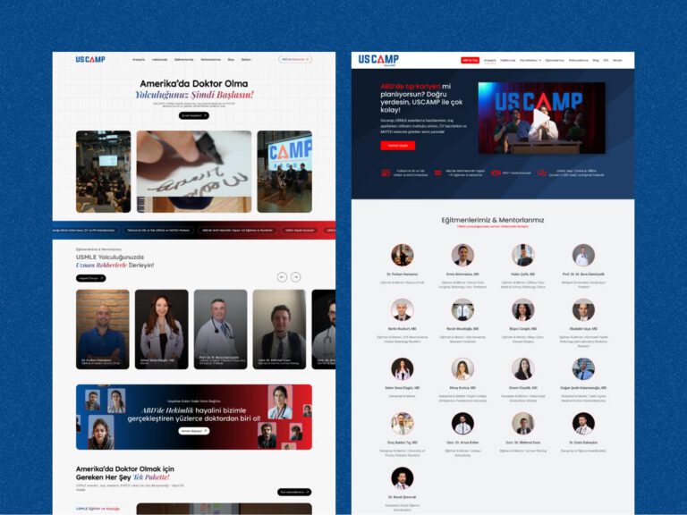 Uscamp web sitesi yenileme – yeni ve eski ana sayfa yan yana karşılaştırması